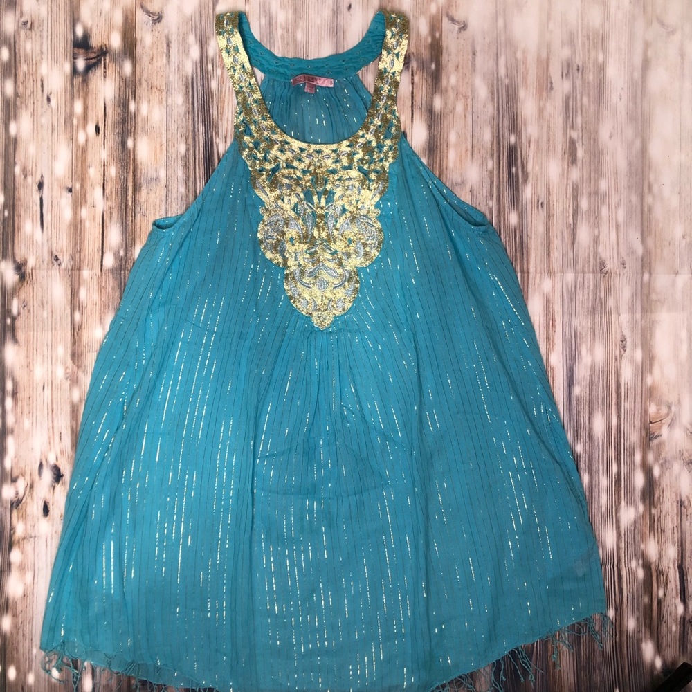 Calypso St. Barth | Turquoise Gold Embroidered